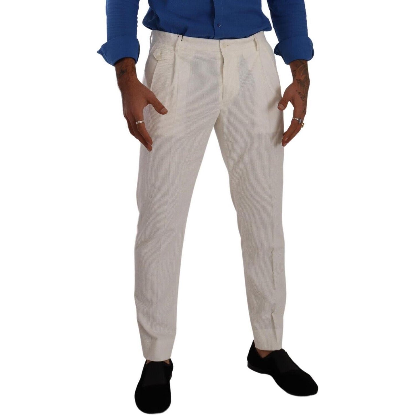 Dolce & Gabbana Elegant Tapered Corduroy Pants in Off White Dolce & Gabbana