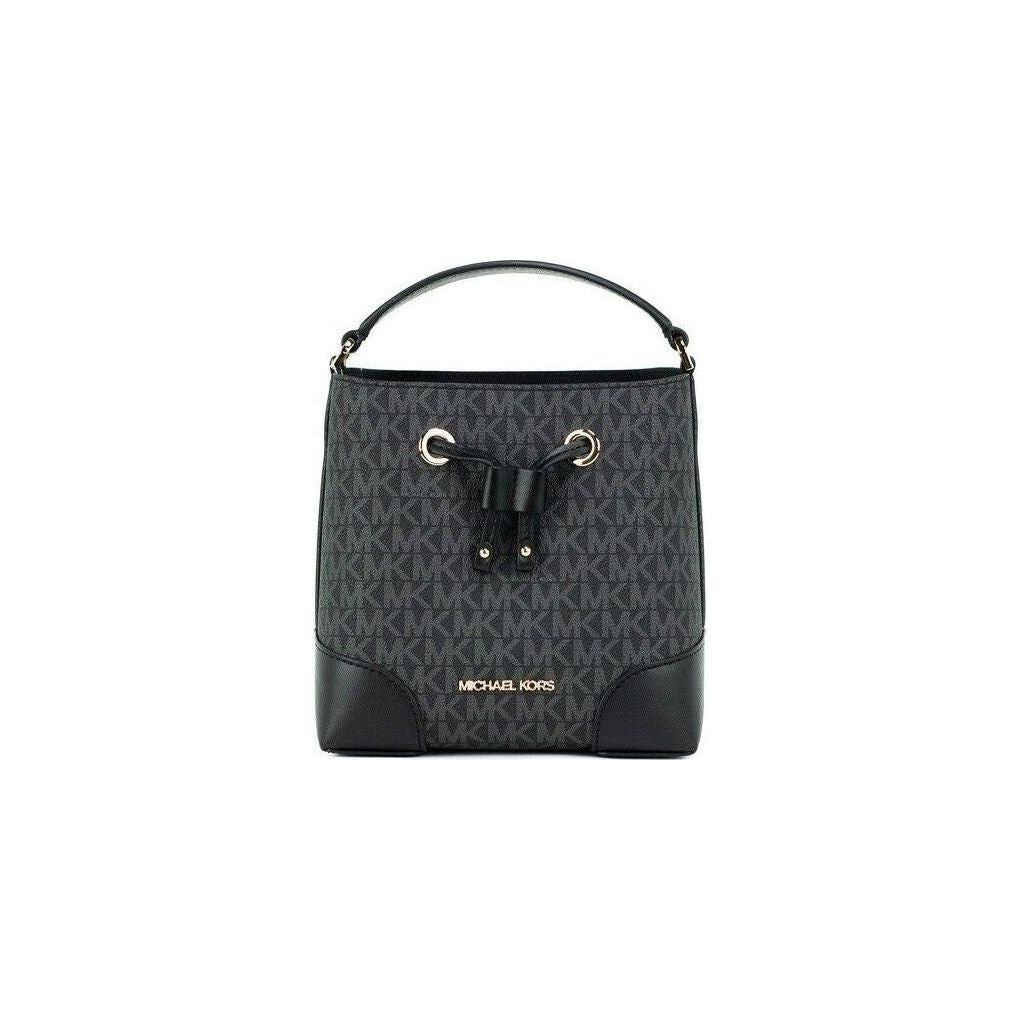 Michael Kors Mercer Small Black Signature Leather Bucket Crossbody Handbag Purse Michael Kors