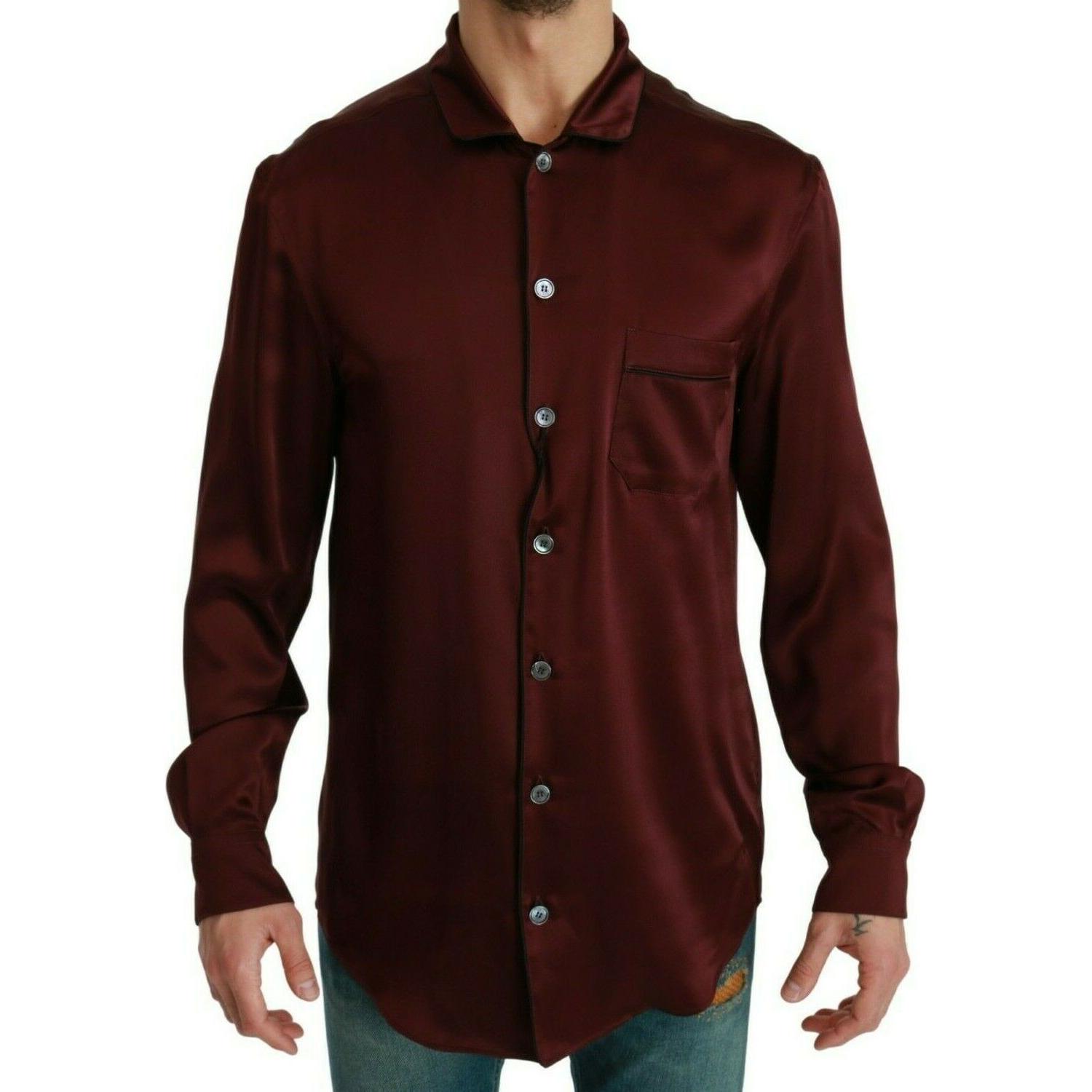 Dolce & Gabbana Bordeaux Silk Pajama Casual Shirt
