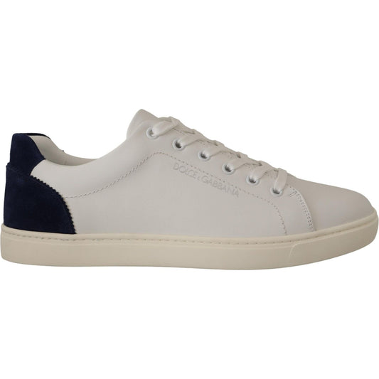 Dolce & Gabbana Elegant White and Blue Low-Top Leather Sneakers Dolce & Gabbana