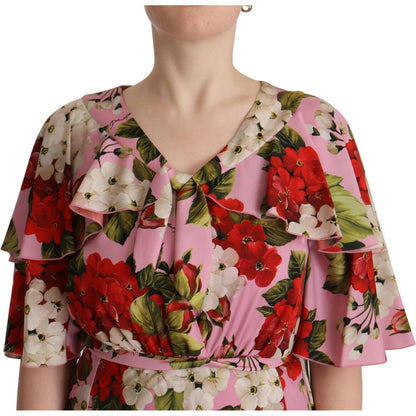 Dolce & Gabbana Pink Floral Silk Stretch Gown Maxi Dress