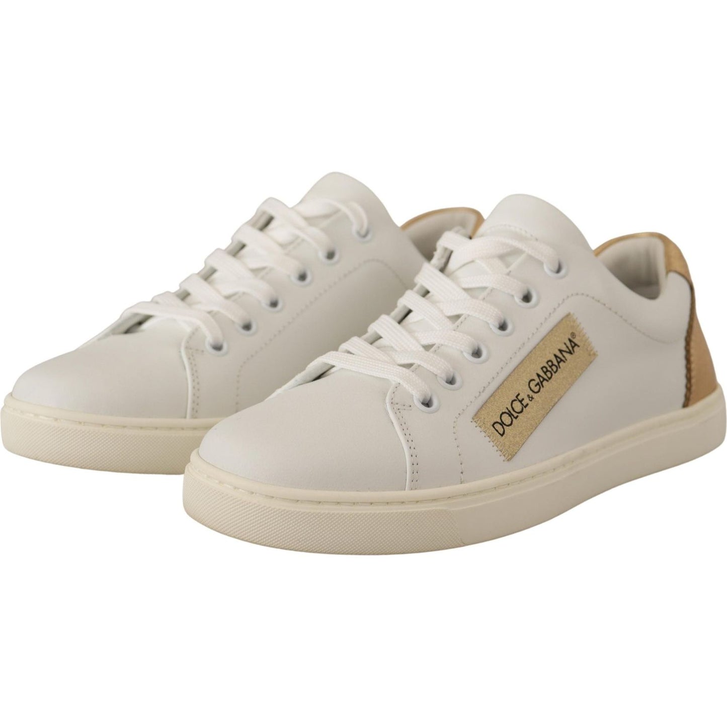 Dolce & Gabbana White Gold Leather Low Top Sneakers
