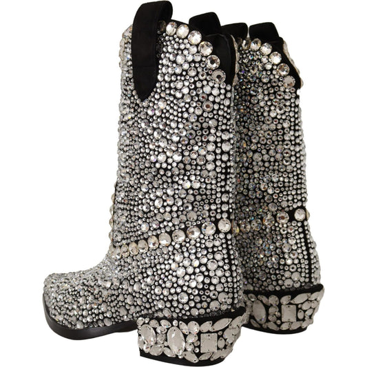 Dolce & Gabbana Crystal-Embellished Black Suede Boots Dolce & Gabbana