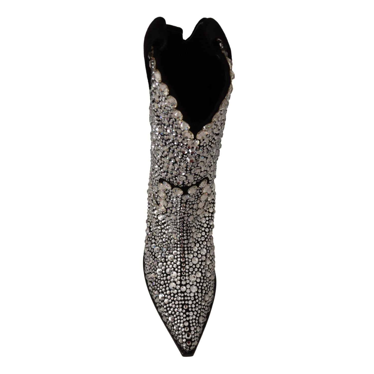 Dolce & Gabbana Black Suede Strass Crystal Cowgirl Boots