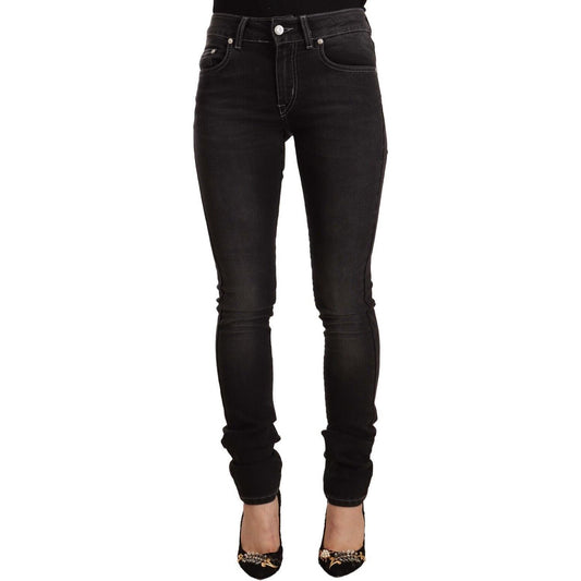 GF Ferre Chic Black Washed Slim Fit Mid Waist Jeans GF Ferre