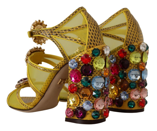 Dolce & Gabbana Stunning Crystal-Embellished Yellow Leather Sandals Dolce & Gabbana