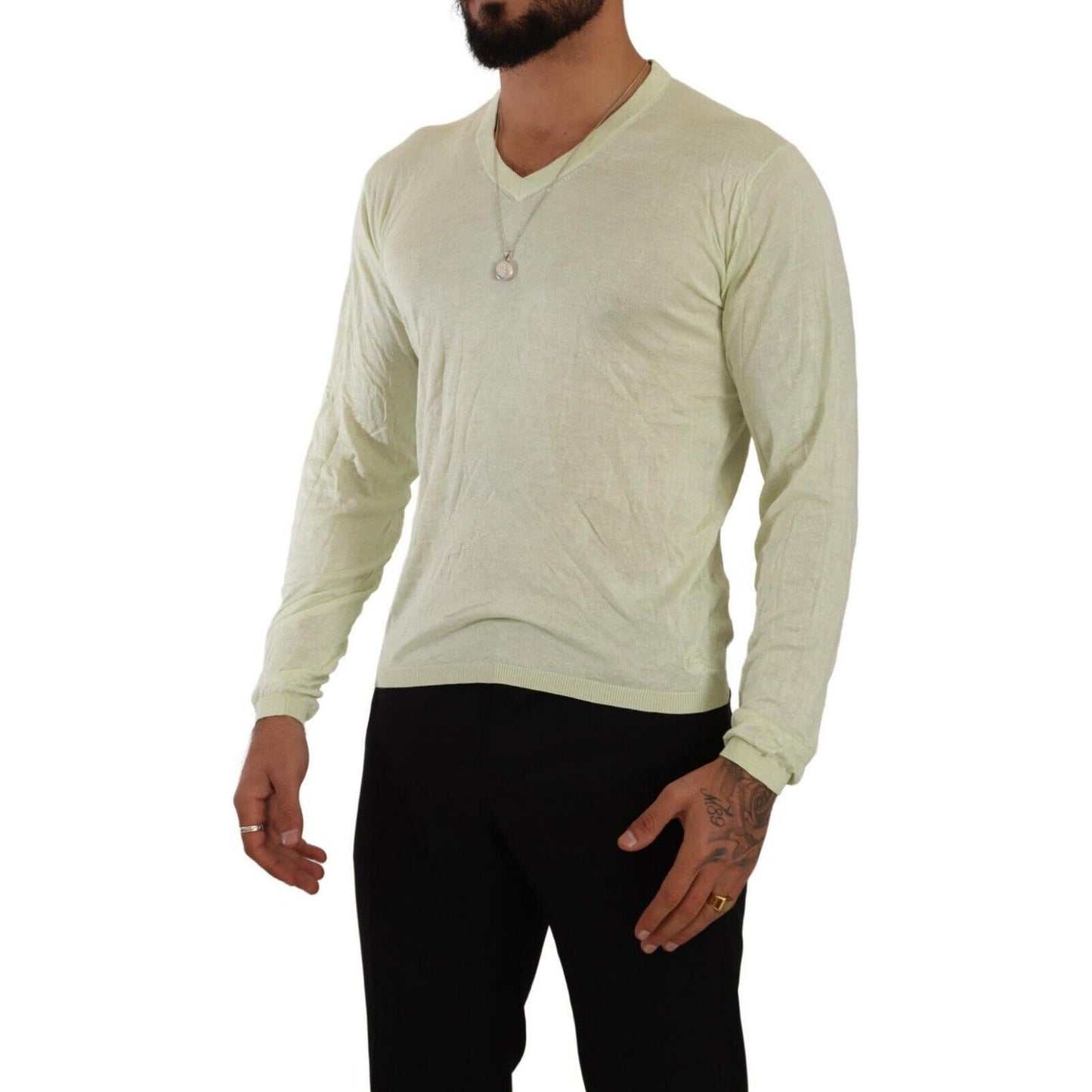 Domenico Tagliente Elegant Silk V-Neck Pullover Sweater Domenico Tagliente