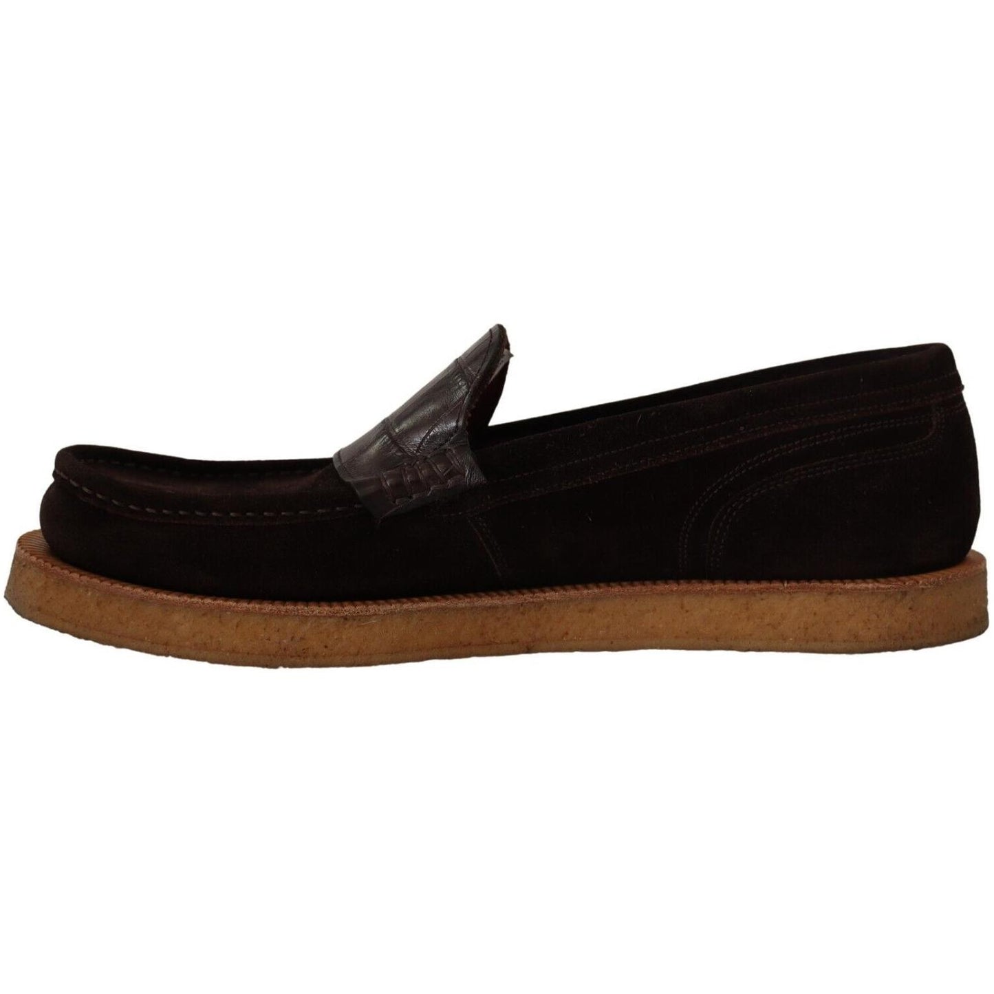 Dolce & Gabbana Elegant Suede Crocodile Loafers in Brown Dolce & Gabbana