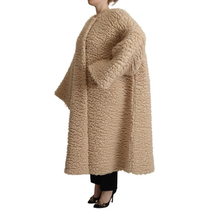 Dolce & Gabbana Beige Cashmere Wool Faux Fur Coat Jacket