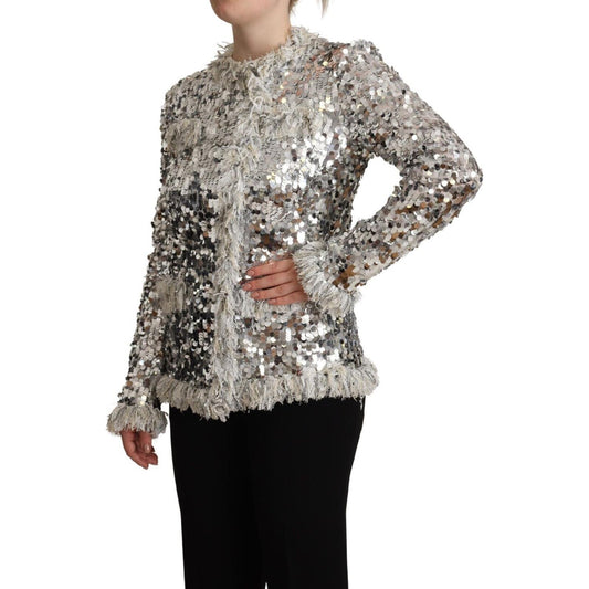 Dolce & Gabbana Chic Silver Sequined Jacket Coat Dolce & Gabbana