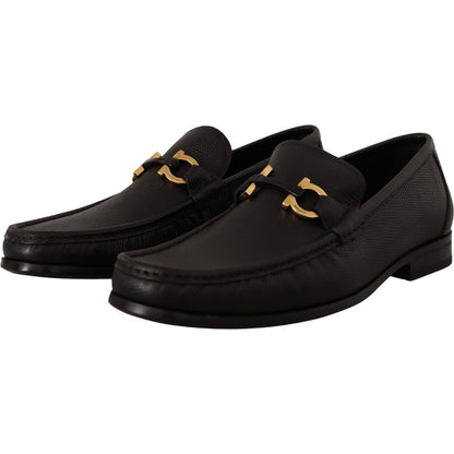 Salvatore Ferragamo Black Calf Leather Moccasins Loafers Shoes