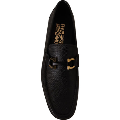 Salvatore Ferragamo Black Calf Leather Moccasins Loafers Shoes