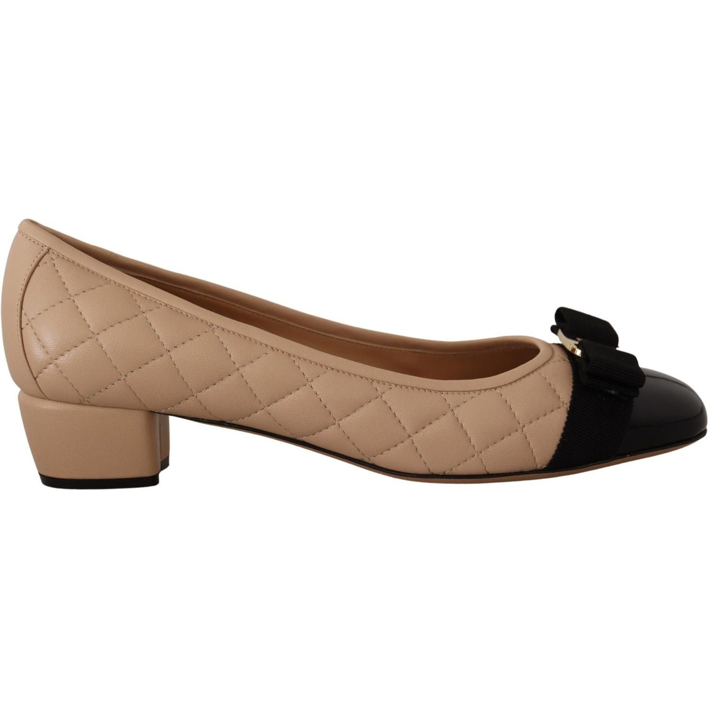 Salvatore Ferragamo Elegant Quilted Leather Pumps in Beige and Black WOMAN PUMPS Salvatore Ferragamo