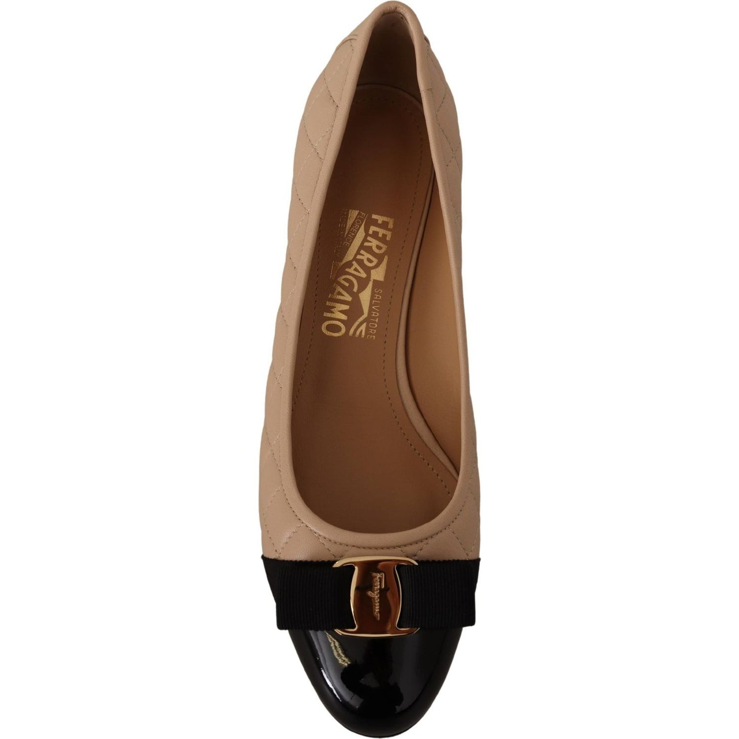 Salvatore Ferragamo Elegant Quilted Leather Pumps in Beige and Black WOMAN PUMPS Salvatore Ferragamo