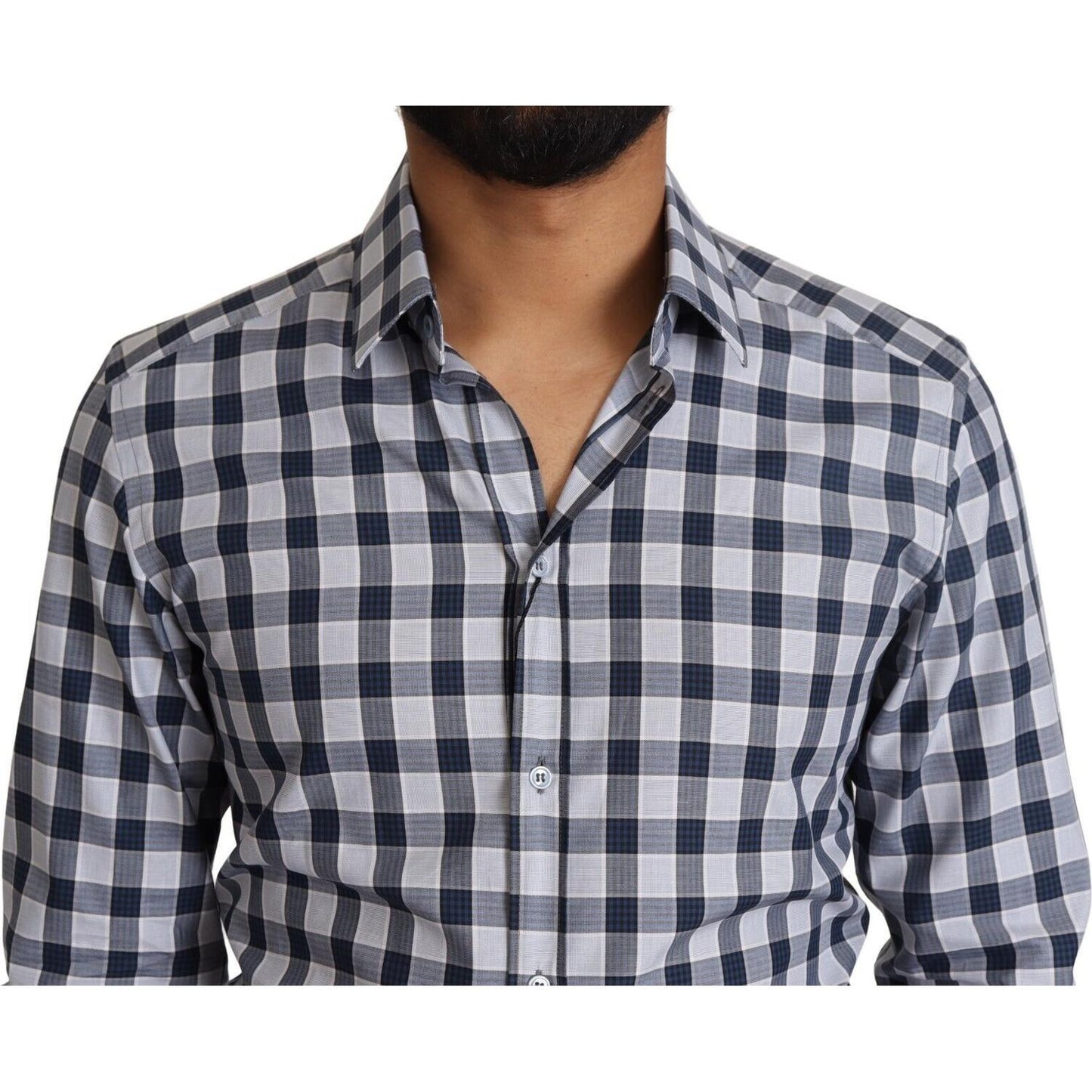 Dolce & Gabbana Elegant Blue & White Checkered Slim Fit Dress Shirt Dolce & Gabbana