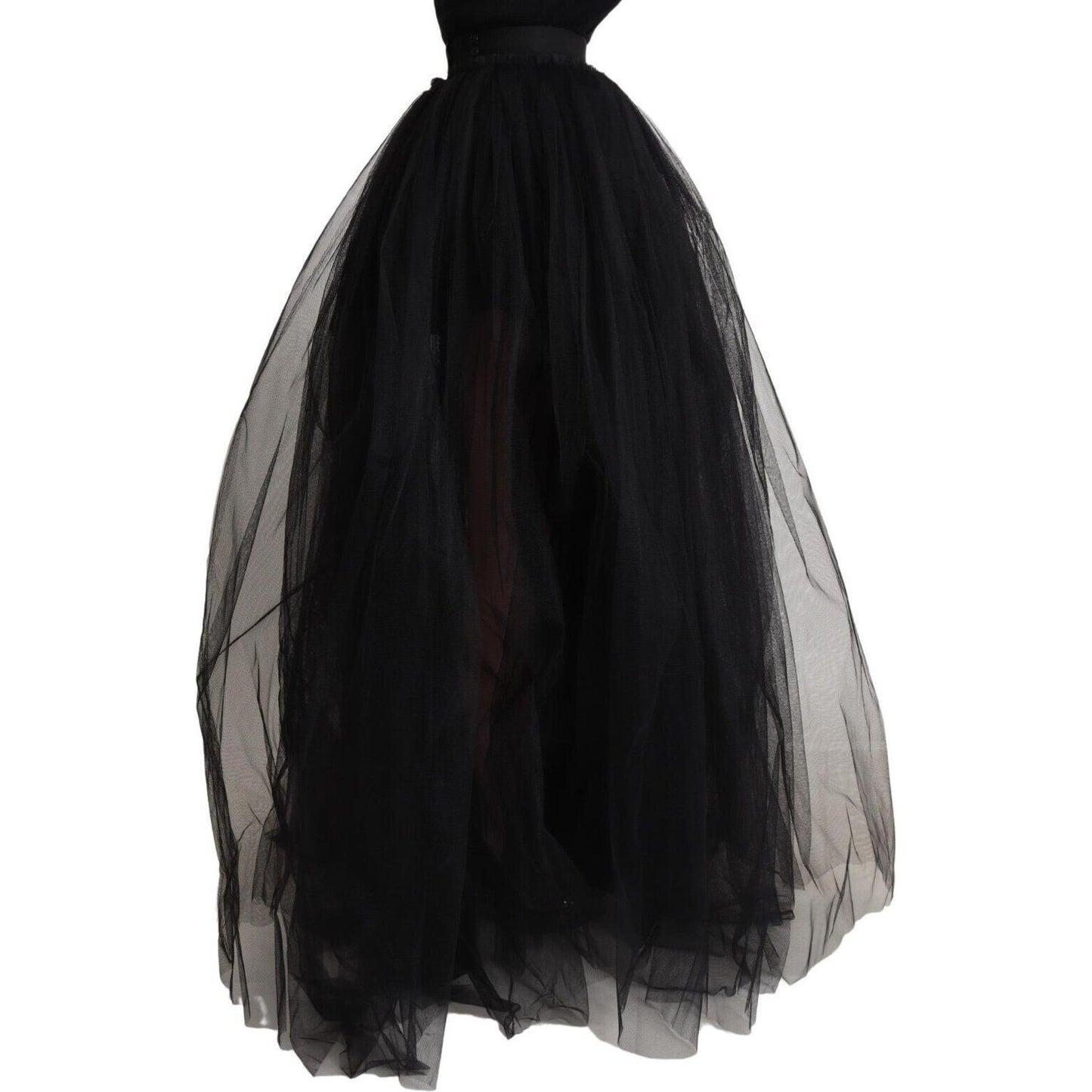 Dolce & Gabbana Elegant Black Tulle A-Line Floor-Length Skirt Dolce & Gabbana