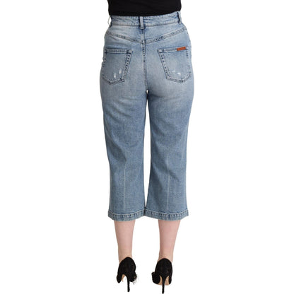 Dolce & Gabbana Blue Tattered Cotton Denim Capri Cropped Jeans