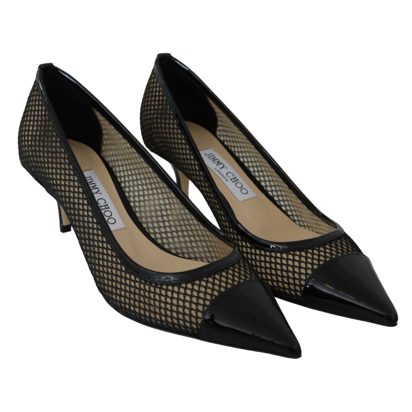 Jimmy Choo Black Mesh and Leather Amika 50 Pumps