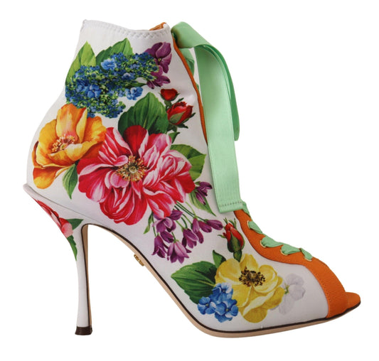 Dolce & Gabbana Floral Open Toe Jersey Heels Dolce & Gabbana