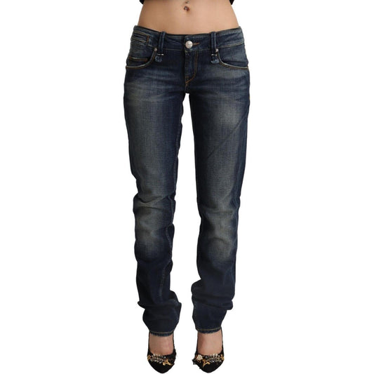 Acht Dark Blue Washed Cotton Skinny Denim Low Waist Jeans