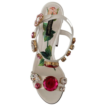 Dolce & Gabbana White Leather Crystal Keira Heels Sandals Shoes