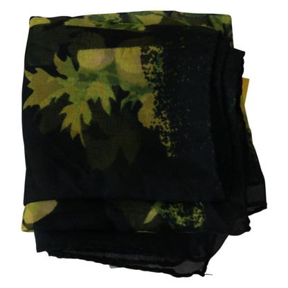 GF Ferre Black Yellow Floral Wrap Shawl Foulard Scarf