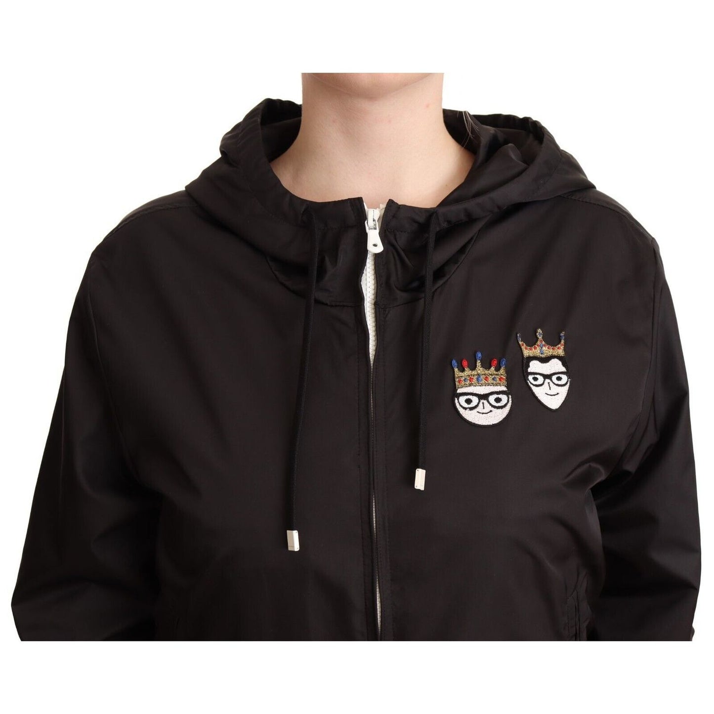 Dolce & Gabbana Black Polyester Hooded Bomber Full Zip Jacket