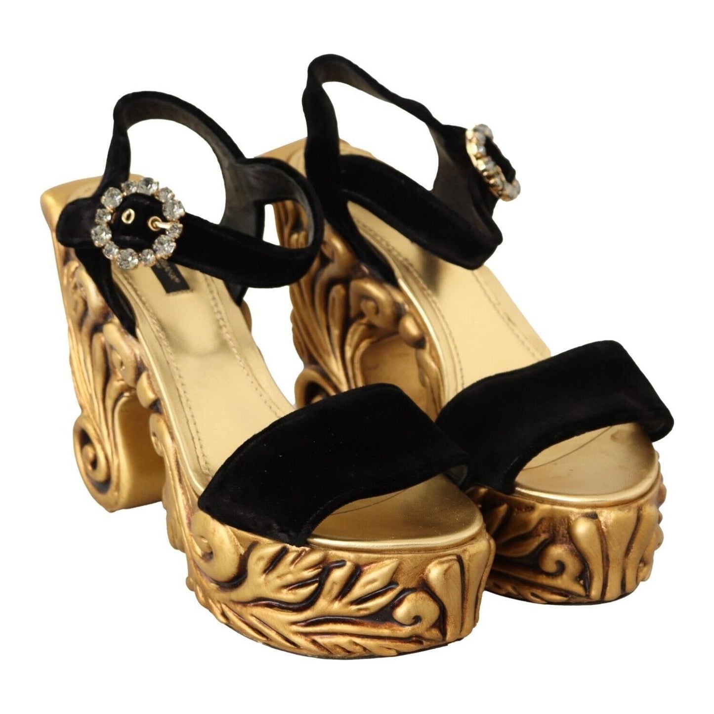 Dolce & Gabbana Baroque Velvet Heels in Black and Gold Dolce & Gabbana