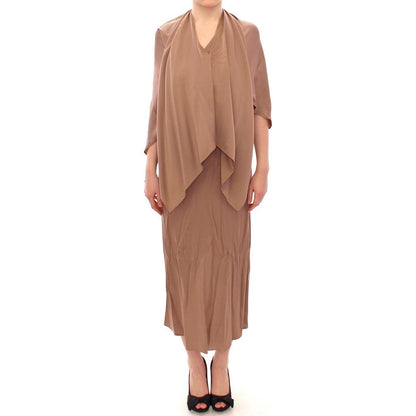 Lamberto Petri Brown Draped Silk Sheath Shift Coctail Dress
