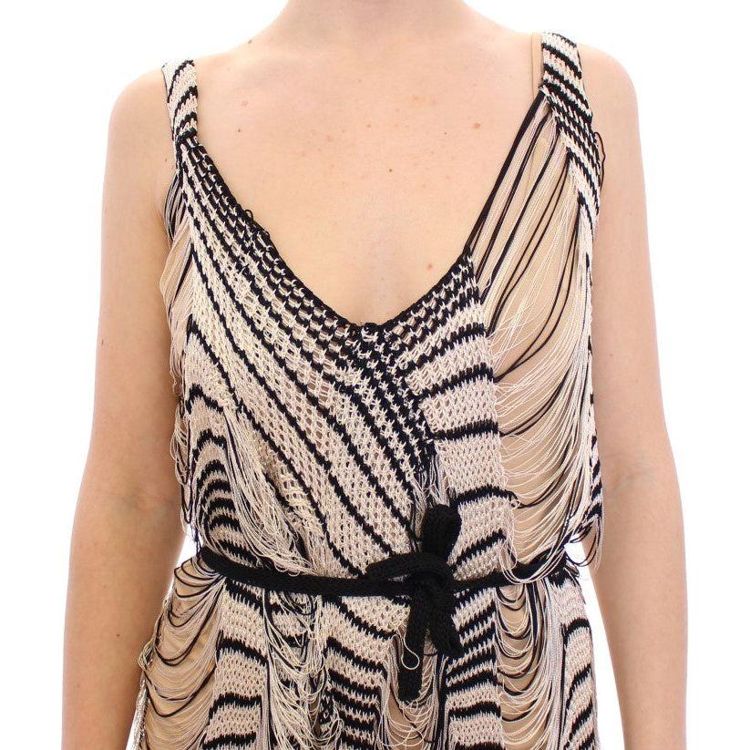 Alice Palmer Black Chainette Knit Striped Assymetrical Dress