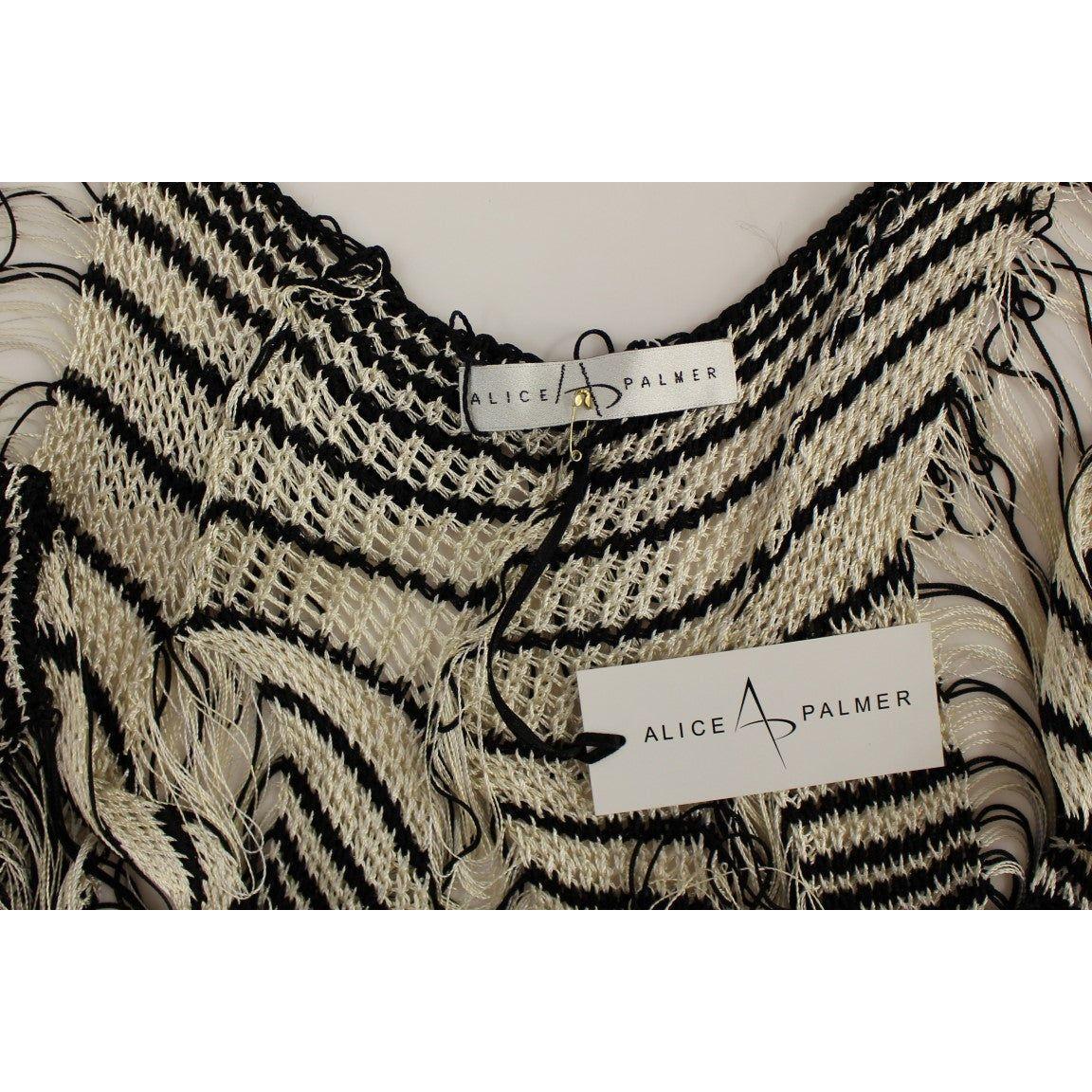 Alice Palmer Black Chainette Knit Striped Assymetrical Dress