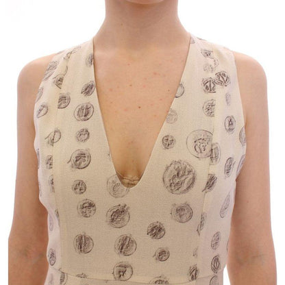 Andrea Incontri White Printed Shift V-neck Sheath Dress