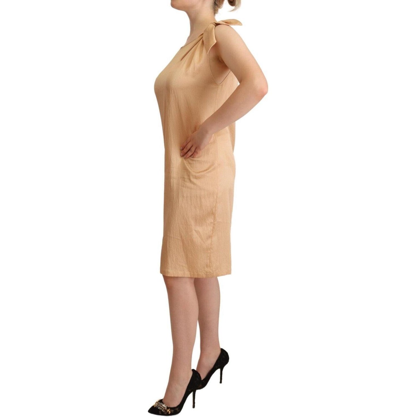 Moschino Elegant One-Sleeve Beige Shift Dress Moschino