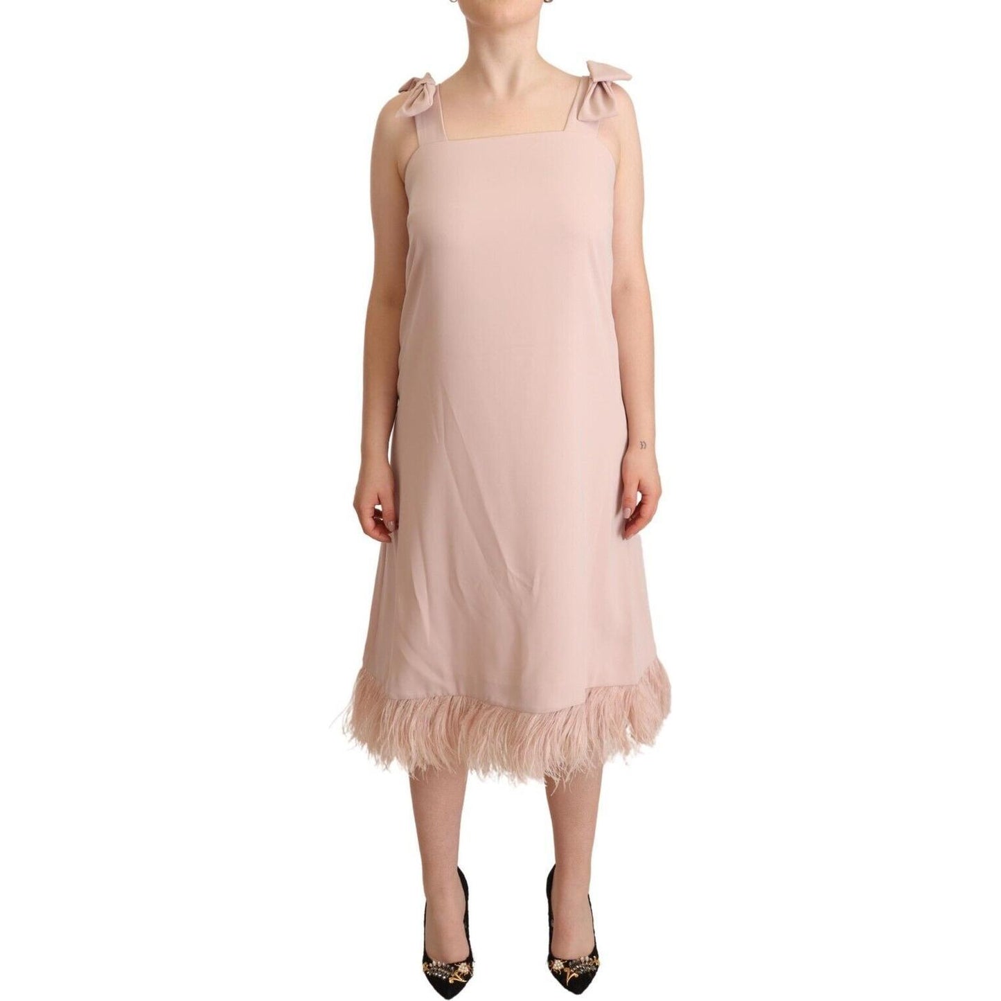 P.A.R.O.S.H. Chic Sleeveless Midi Dress with Feather Trim P.A.R.O.S.H.