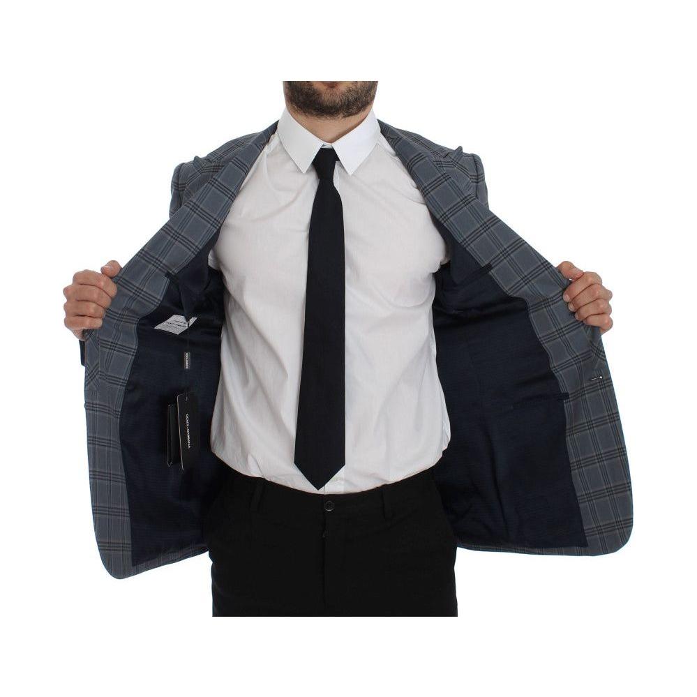 优雅蓝色格纹修身西装外套