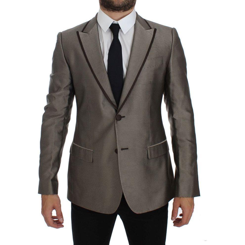 Dolce & Gabbana Elegant Brown Silk Two-Button Slim Blazer Dolce & Gabbana