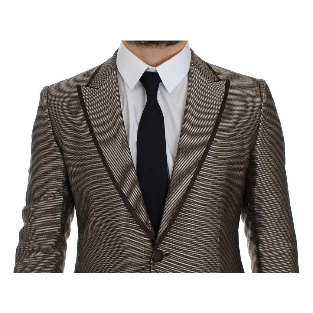 Dolce & Gabbana Elegant Brown Silk Two-Button Slim Blazer Dolce & Gabbana