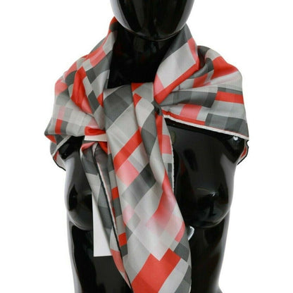 Costume National Gray Red Silk Shawl Foulard Wrap Scarf