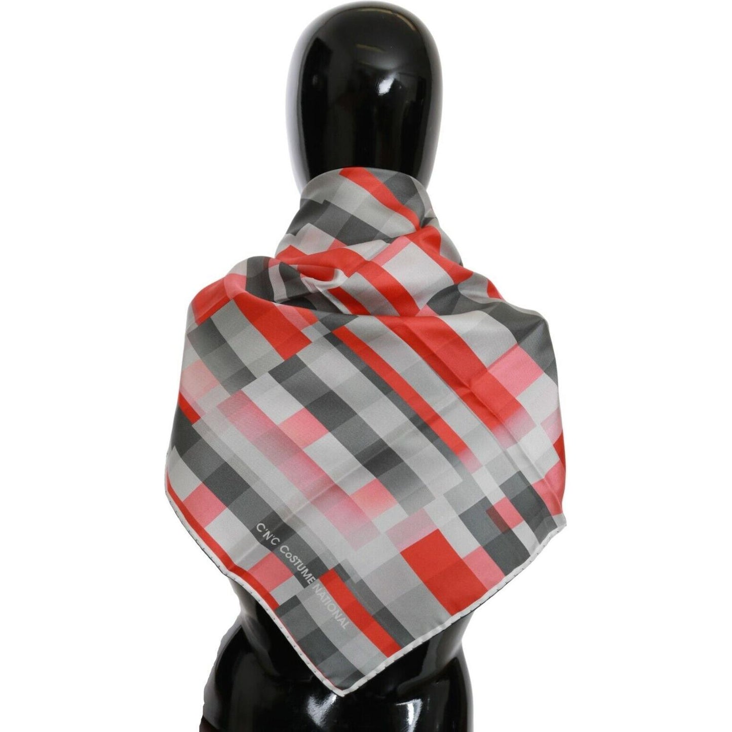 Costume National Gray Red Silk Shawl Foulard Wrap Scarf