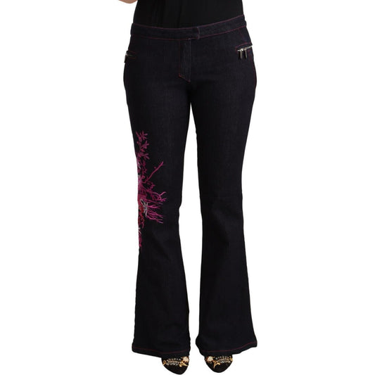 Exte Black Cotton Mid Waist Cotton Flared Jeans
