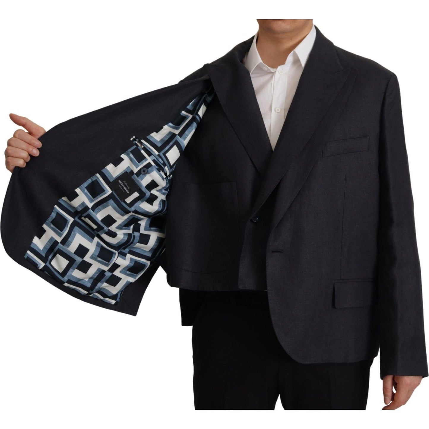 Dolce & Gabbana Sleek Double Breasted Navy Linen Blazer Dolce & Gabbana