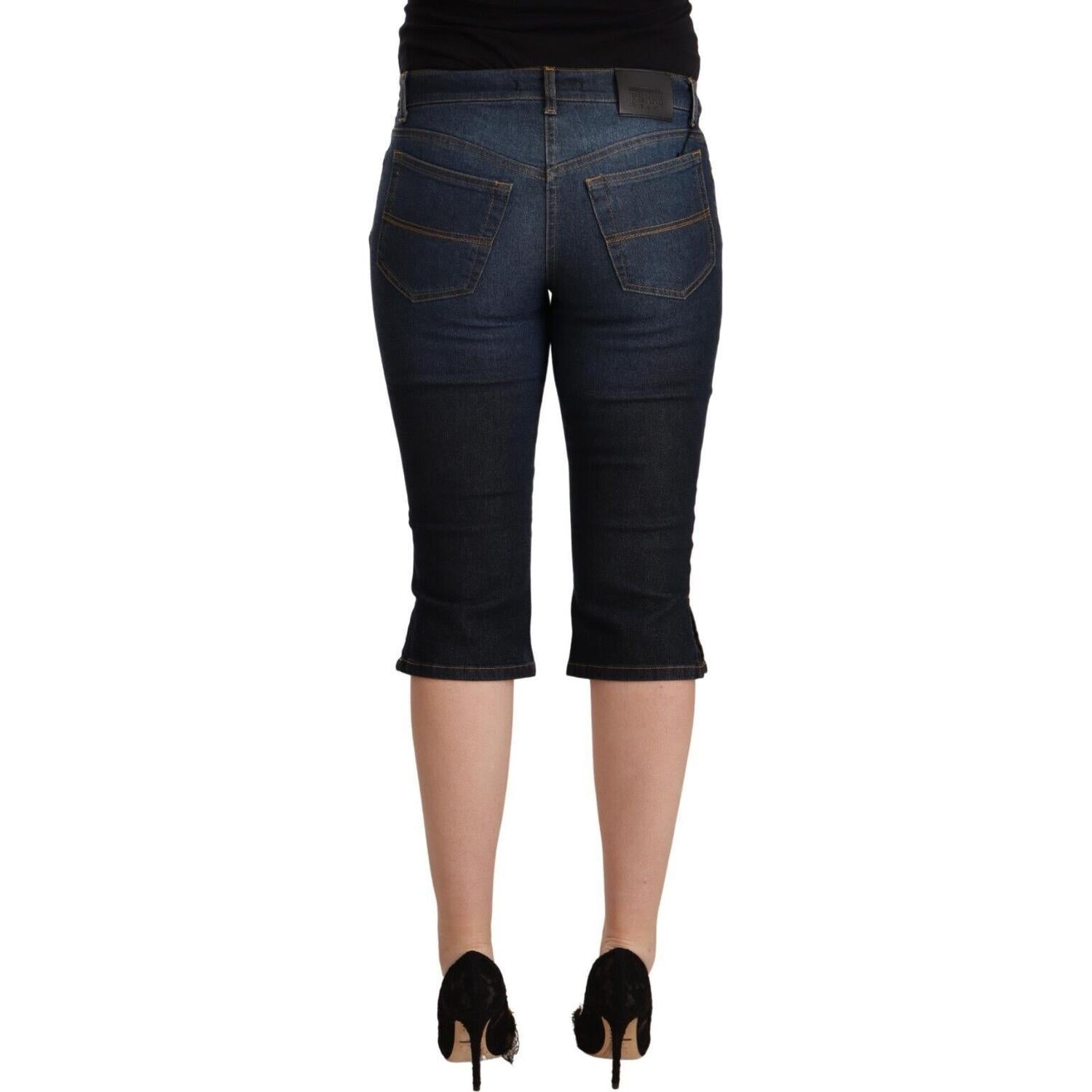 GF Ferre Blue Cotton Stretch Low Waist Slim Capri Denim Jeans