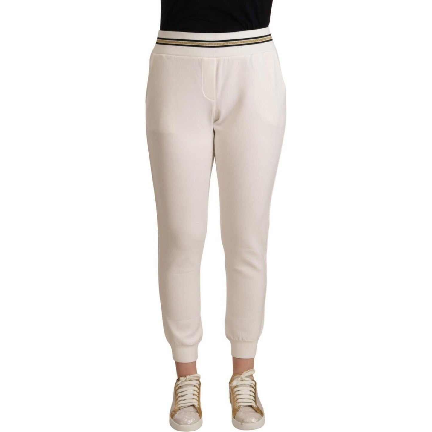 Patrizia Pepe White Polyester Mid Waist Jogger Pants