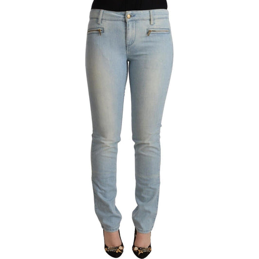MILA SCHÖN Light Blue Cotton Mid Waist Slim Fit Denim Jeans