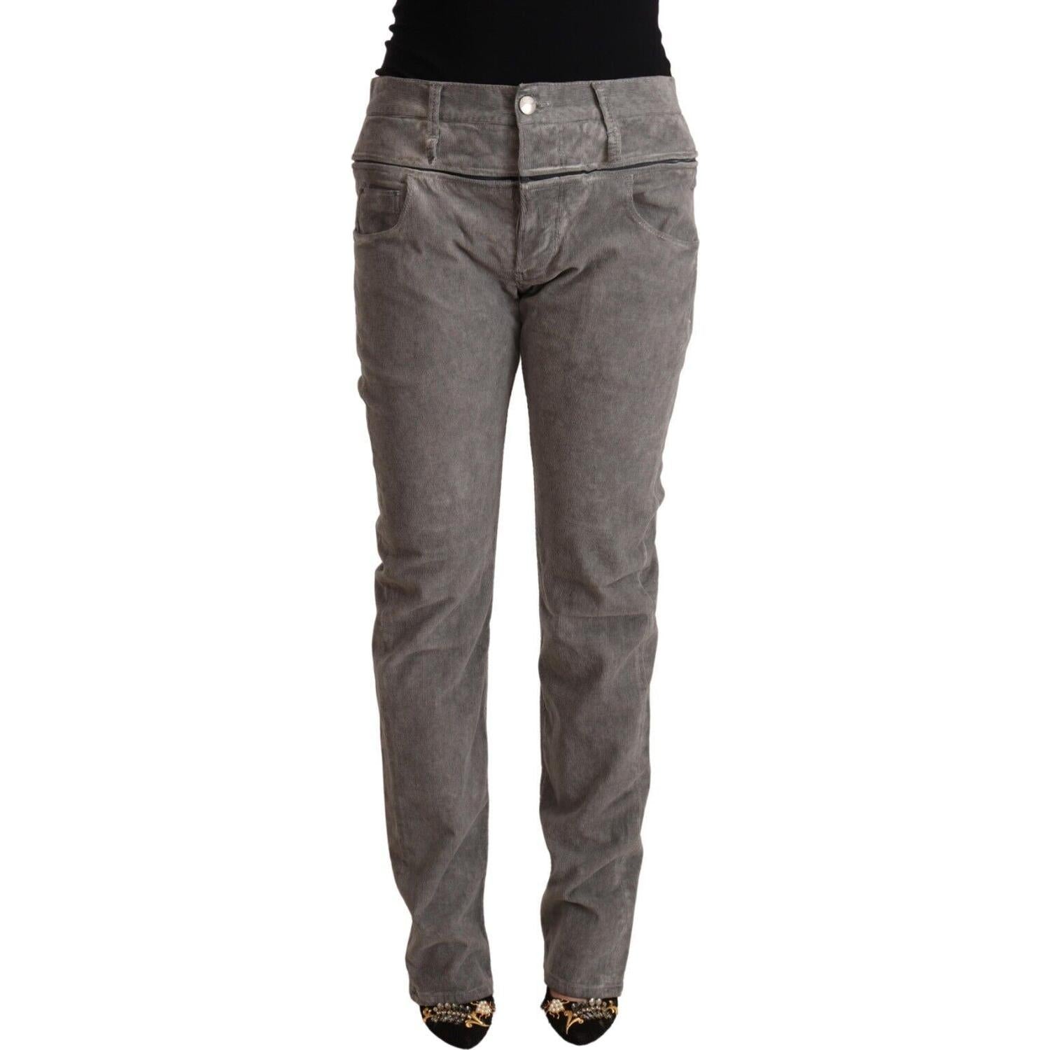 Acht Gray Cotton Straight Fit High Waist Pants