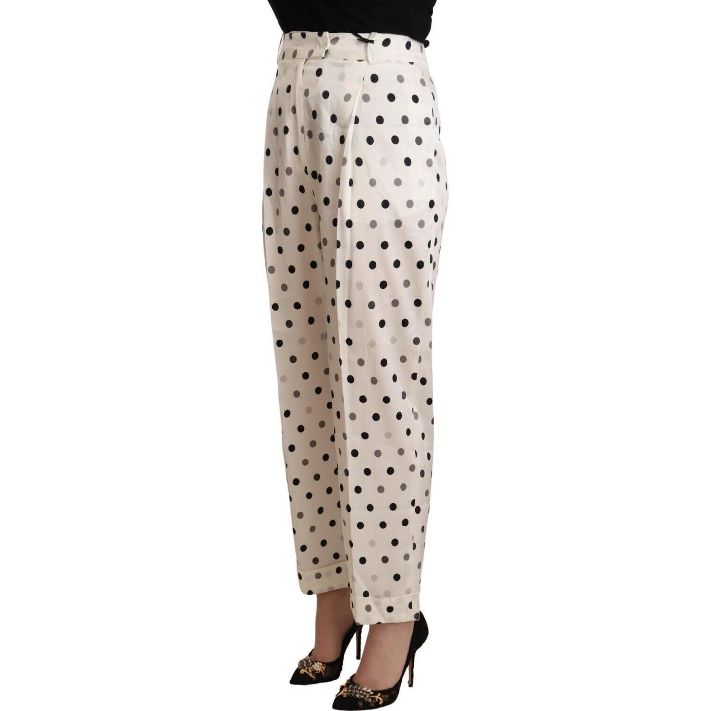 Ermanno Scervino White Polka Dotted High Waist Tapered Pants