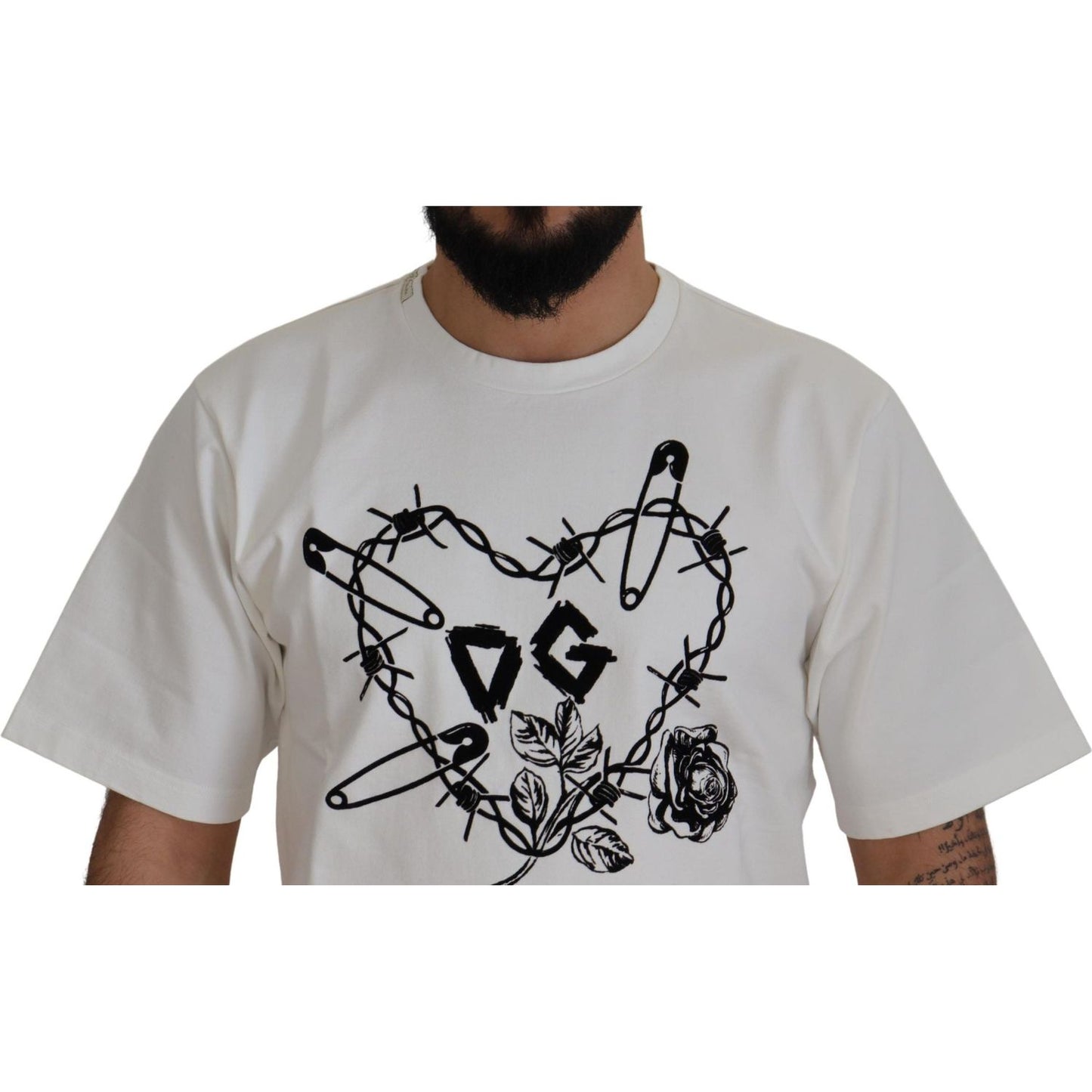 Dolce & Gabbana Elegant White Heart Roses Crewneck Tee Dolce & Gabbana