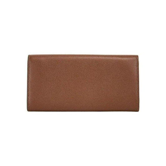 Burberry Porter Tan Grained Leather Embossed Continental Clutch Flap Wallet Brown Burberry