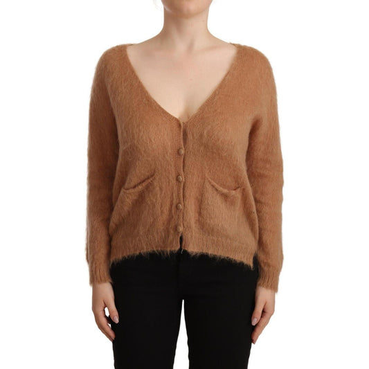 PINK MEMORIES Brown Cardigan V-Neck Long Sleeve Sweater