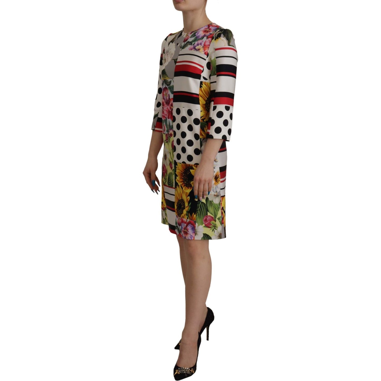 Dolce & Gabbana Multicolor Charmeuse Floral Sheath Jaquard Pachwork Dress
